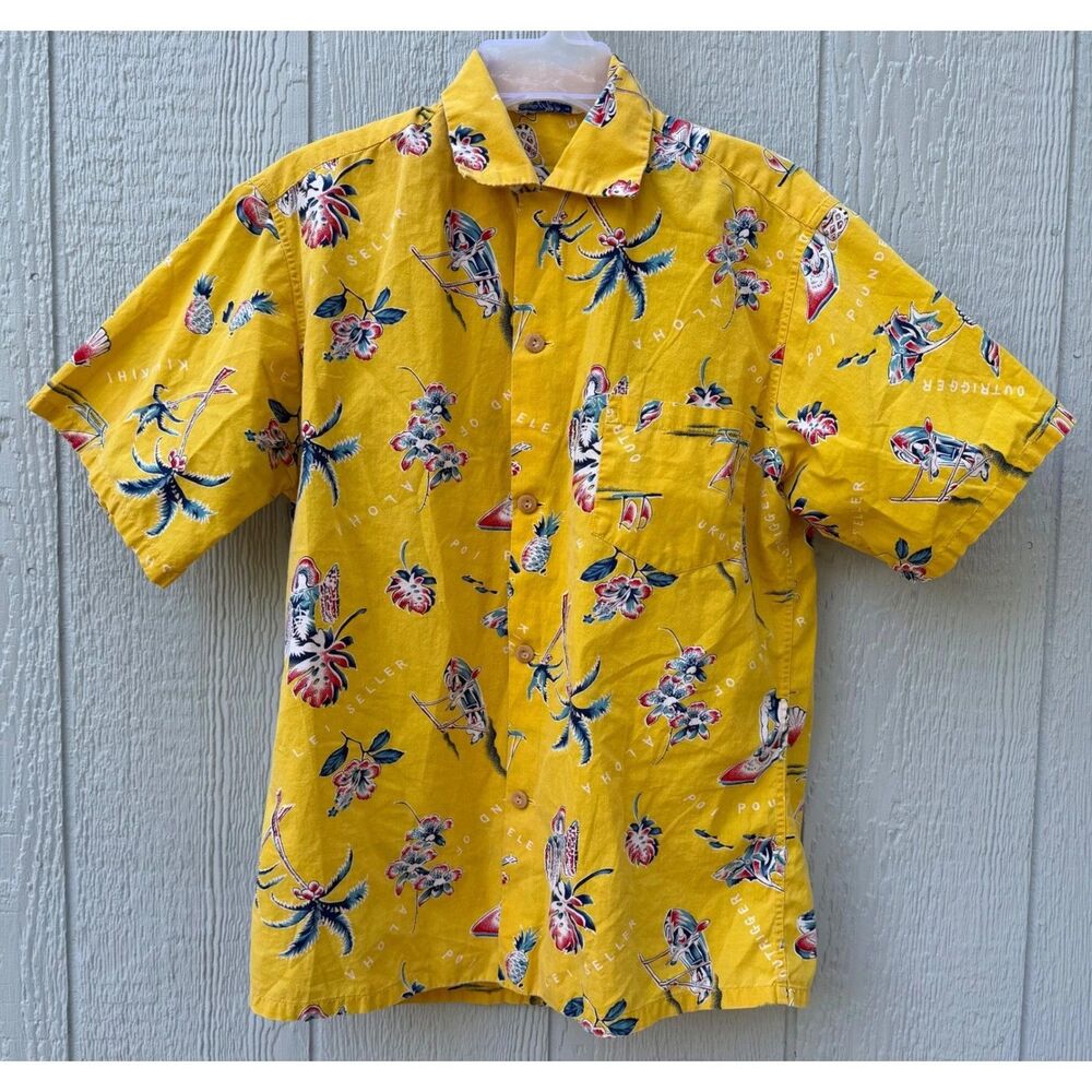 VTG 50s 60s Kilohana hawaiian shirt USA RARE YELLOW ALOHA Aop M made in Hawaii